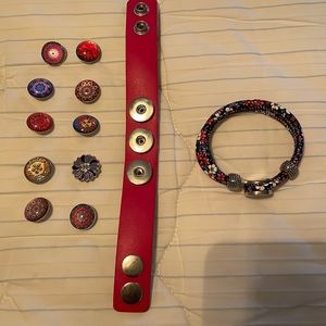 Unusual multi colored duel bracelet with 10 snap in discs